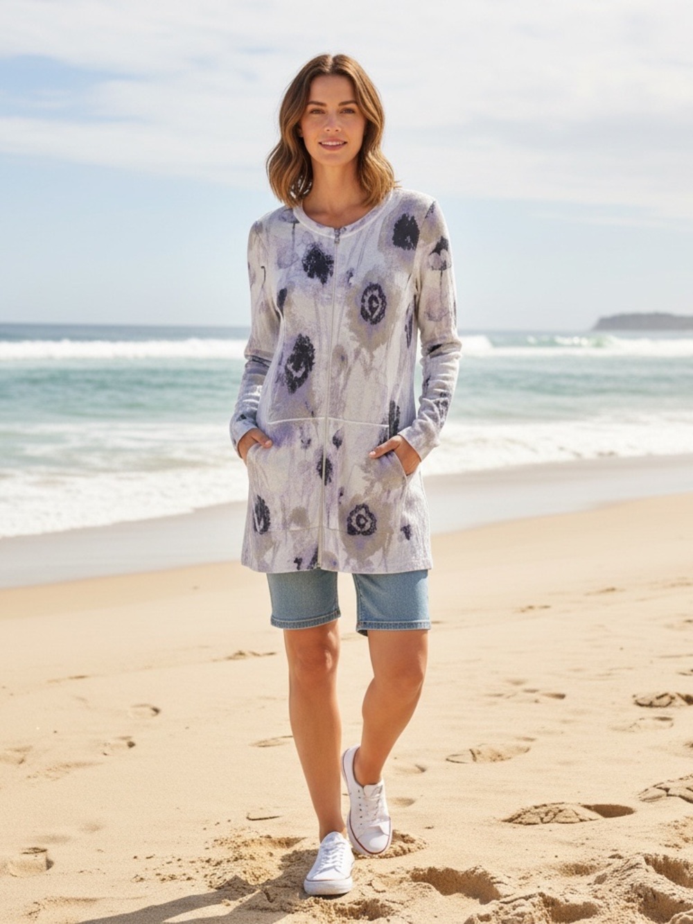 J JILL active Lightweight Lavender Patterned Long-Sleeve Tunic Top